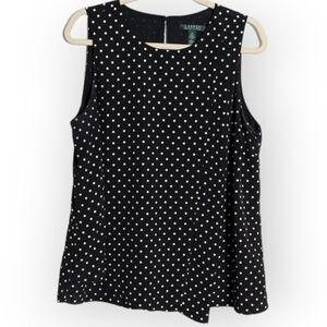 Lauren Ralph Lauren Sleeveless Dressy Black White Polkadot Tank Top Blouse 14 XL